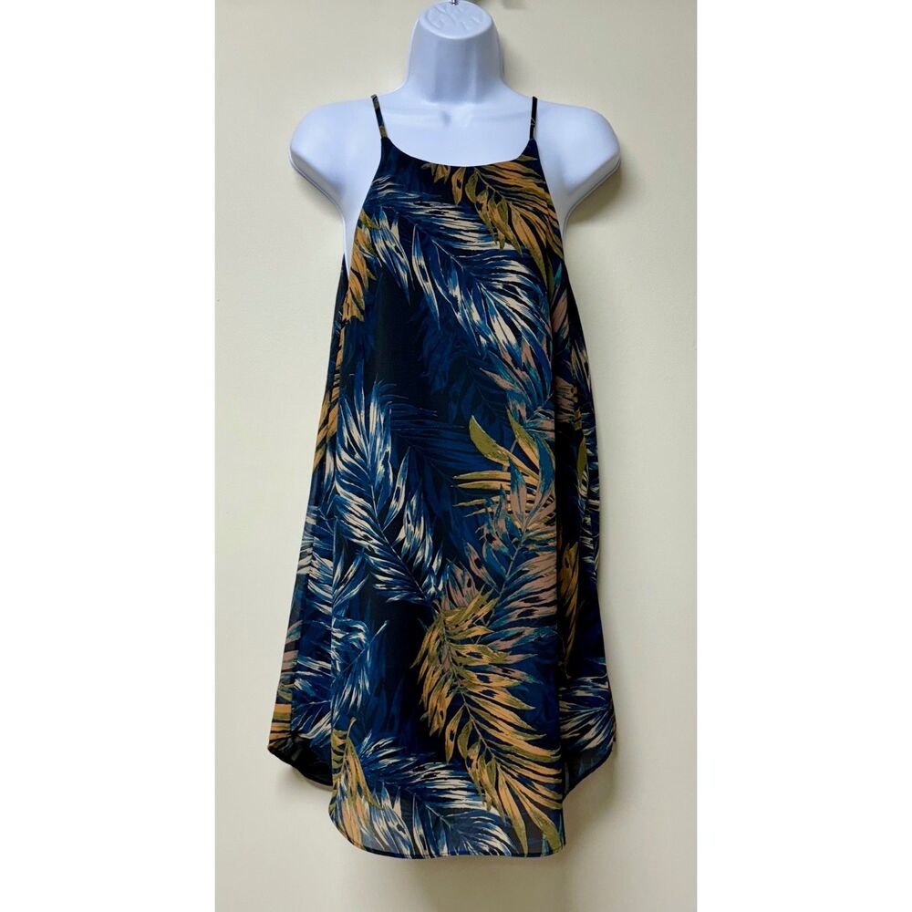 OLIVACEOUS Botanical Print Halter Dress, Navy/Green/Brown/Ivory, Sz S